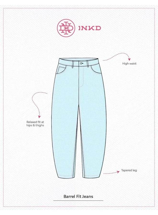 inkd Denim drama Women's Stretchable Barrel Fit Jeans - High-Rise | Lightweight | Classic 5 Pocket Styling for Women | Best Price UAE